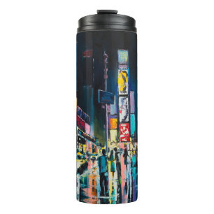 "New York" Ölgemälde, ein Nachtblick auf New York, Thermosbecher