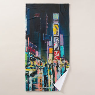 "New York" Ölgemälde, eine Nachtansicht von New Yo Badehandtuch
