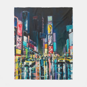 "New York" Ölgemälde, eine Nachtansicht von New Yo Fleecedecke
