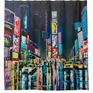 "New York" Ölgemälde, eine nächtliche Aussicht auf Duschvorhang