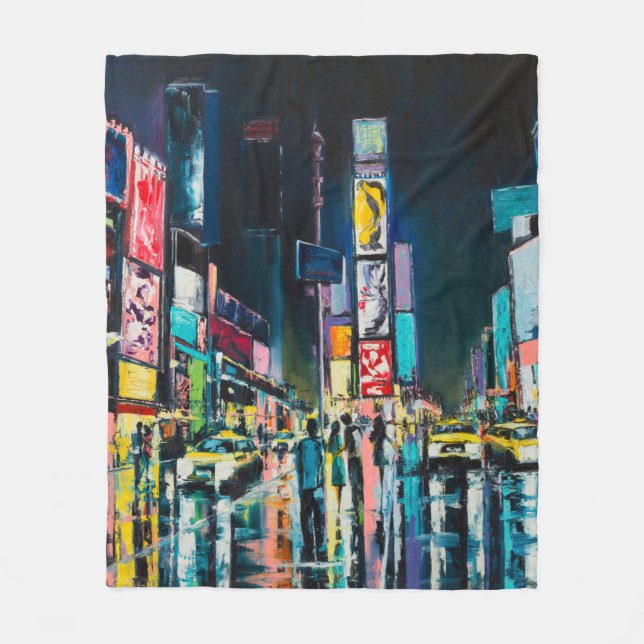 "New York" Ölgemälde, eine nächtliche Aussicht auf Fleecedecke (Vorderseite)