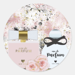 New York Parfüm Flaschen Gold und Blush Pink Roses Runder Aufkleber
