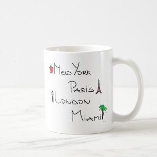 New York, Paris, London, Miami Kaffeetasse