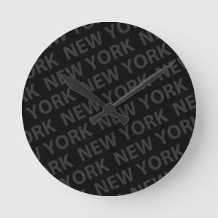 New York Pattern Dark Gray Runde Wanduhr