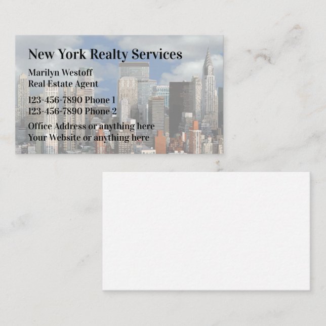 New York Real Anwesen Agent Visitenkarte (Vorne/Hinten)