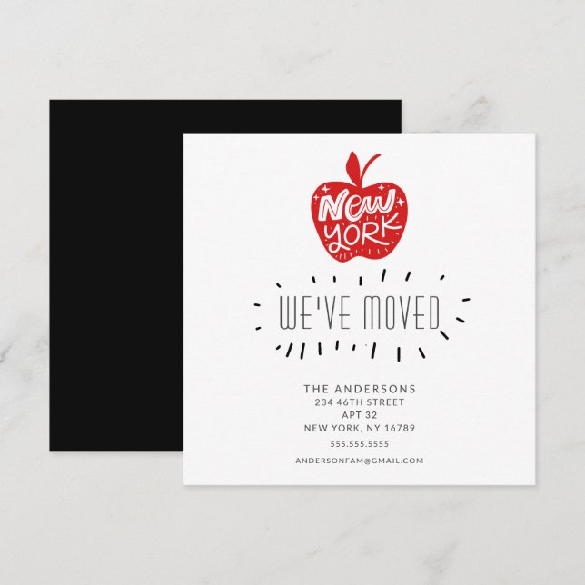 New York Red Apple Moving Announcement Card Einladung (Vorne/Hinten)