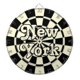 NEW YORK Retro Moderne Schwarz-Weiß-Creme Dartscheibe