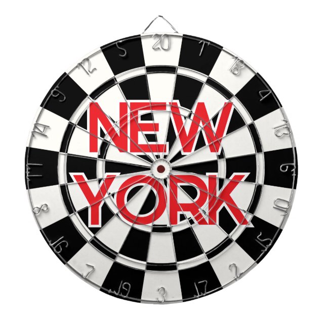 NEW YORK Retro Moderner roter Text auf Schwarz und Dartscheibe (vorne)