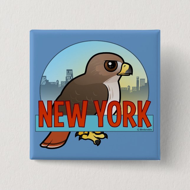 New York Rot-band Falken an Button (Vorderseite)