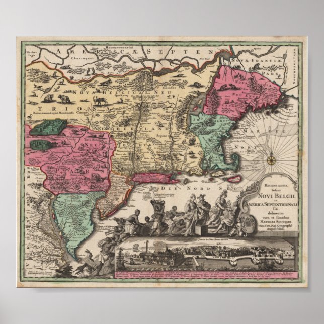 New York Seutter, Matthaeus 1730 Reproduction Poster (Vorne)
