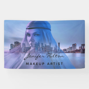 New York Sky Line und schöne Mädchen holografisch Banner