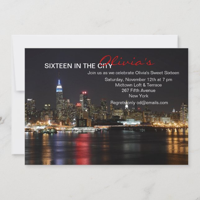 New York Skyline bei Nacht Einladung (Vorderseite)