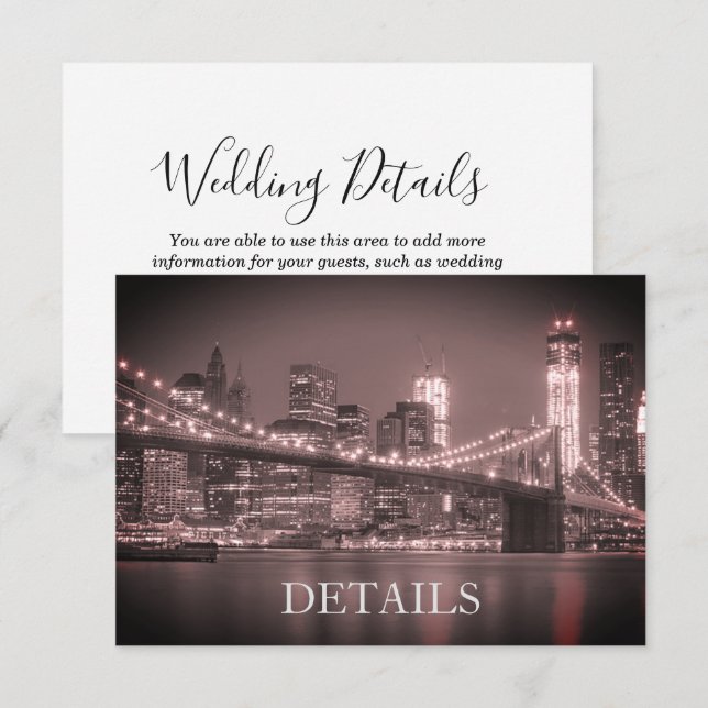 New York Skyline Brooklyn Wedding Reception Detail Einladung (Vorne/Hinten)