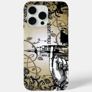 New York Skyline Damask Burnt Vines iPhone Case