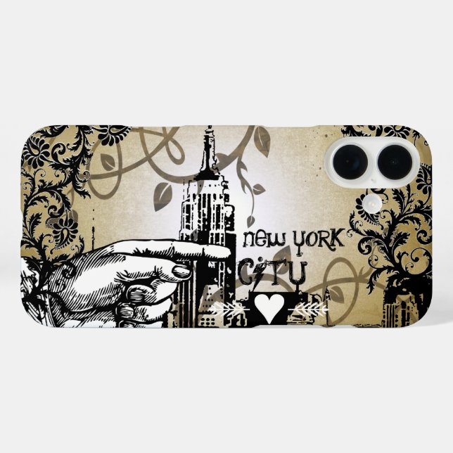 New York Skyline Damask Burnt Vines iPhone Case (Rückseite (Horizontal))