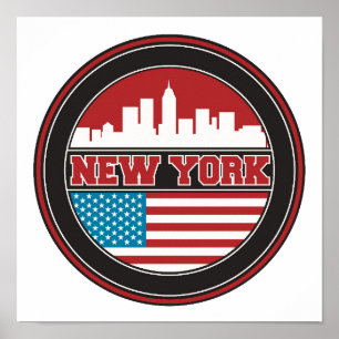 New York Skyline   Flagge der Vereinigten Staaten Poster