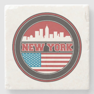 New York Skyline Flagge der Vereinigten Staaten Steinuntersetzer