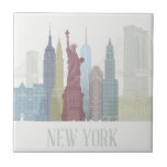 New York Skyline Fliese<br><div class="desc">New York Skyline von Fab Funky. Hier finden Sie eine Sammlung von bekannten New Yorker Sehenswürdigkeiten in gedämpften Farbtönen.</div>