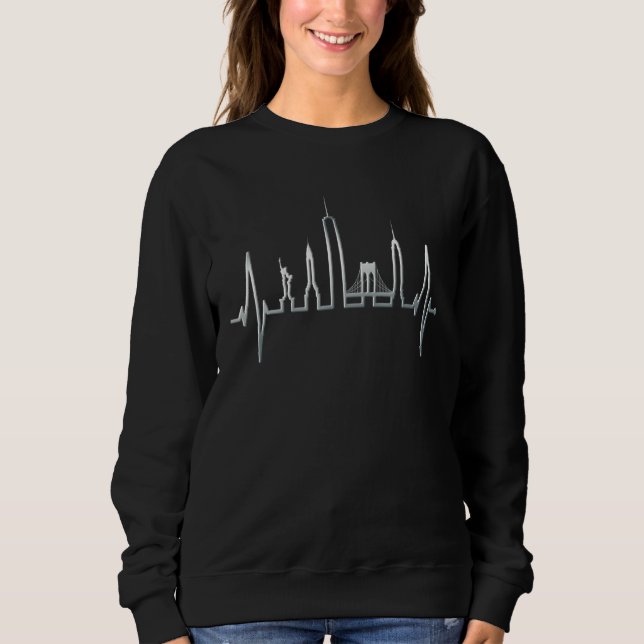 New York Skyline Heartbeat Liebe Statue of Liberty Sweatshirt (Vorderseite)