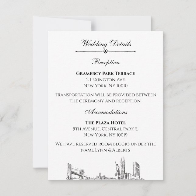 New York Skyline Hochzeitdetails für Einladung (Vorderseite)