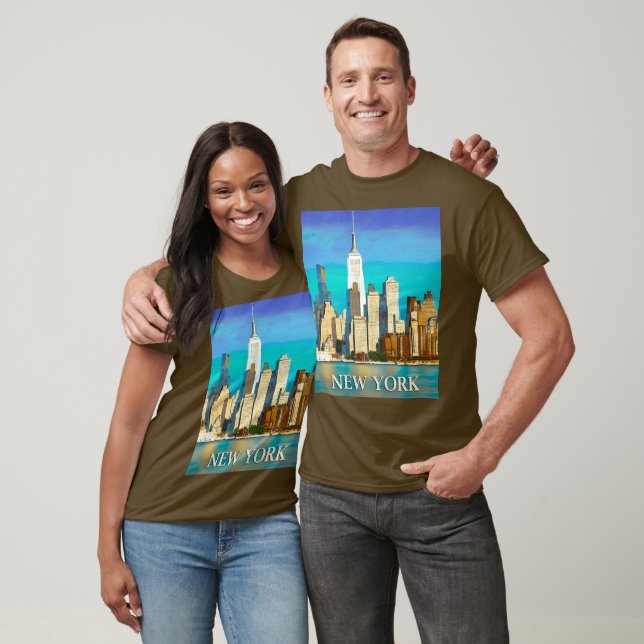 New York Skyline in Cobalt Blue und Tan T-Shirt (Unisex)