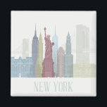 New York Skyline Magnet<br><div class="desc">New York Skyline von Fab Funky. Hier finden Sie eine Sammlung von bekannten New Yorker Sehenswürdigkeiten in gedämpften Farbtönen.</div>