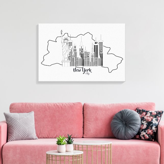 New York Skyline Minimalistisch Stretched Canva ar Leinwanddruck (Insitu (Wohnzimmer))