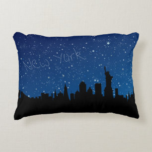 New York, Skyline nachts Zierkissen