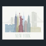 New York Skyline Poster<br><div class="desc">New York Skyline von Fab Funky. Hier finden Sie eine Sammlung von bekannten New Yorker Sehenswürdigkeiten in gedämpften Farbtönen.</div>