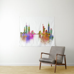 New York Skyline - Rainbow Wandteppich