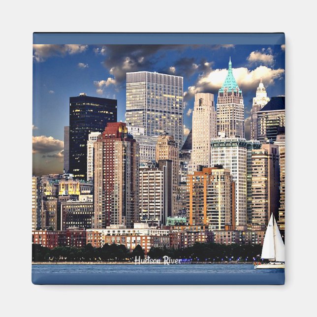 New York Skyline, Sailboat auf dem Hudson River Magnet (Vorne)
