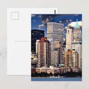 New York Skyline, Sailboat auf dem Hudson River Postkarte