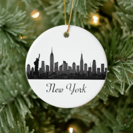 New York Skyline Silhouette Black Elegante Script  Keramik Ornament