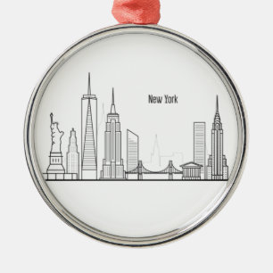 New York Skyline Silhouette Black Elegante Script Ornament Aus Metall
