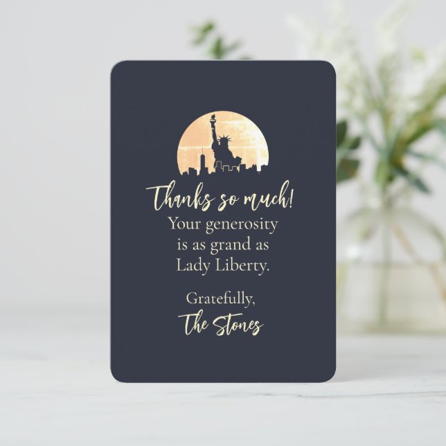 New York Skyline Statue of Liberty Silhouette Dankeskarte (Stehend Vorderseite)