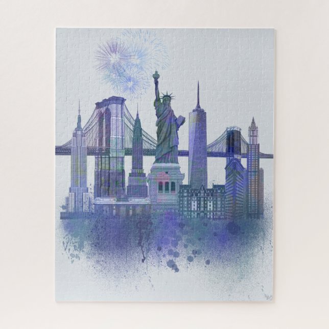 New York Skyline - Watercolor Blue (Vertikal)