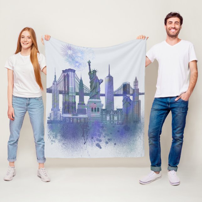 New York Skyline - Watercolor Blue Fleecedecke (Beispiel)