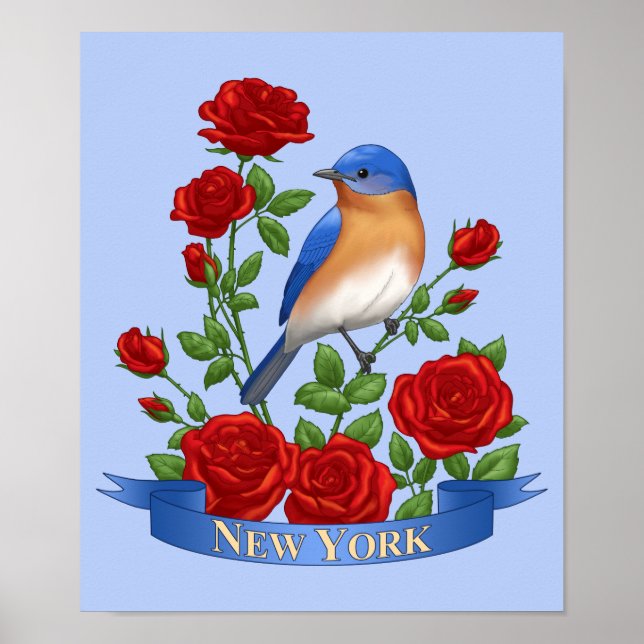 New York Staat Bird und Blume Poster (Vorne)