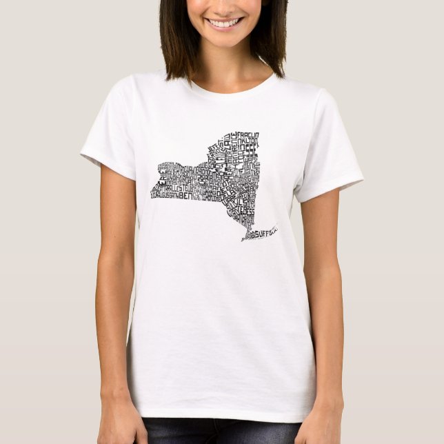 New York Staat Landkreises Word Art Map T-Shirt (Vorderseite)