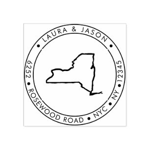 New York Staat Map Rücksendeadresse Wood Art Brie Gummistempel