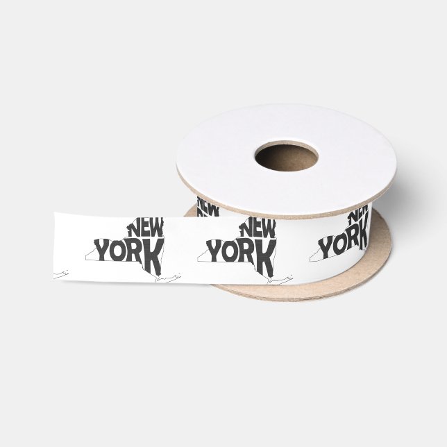 New York Staat Name Word Art Black Satinband (Spule)