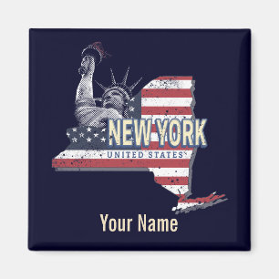New York Staat United Staaten Retro Map Vintag USA Magnet