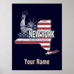 New York Staat United Staaten Retro Map Vintag USA Poster