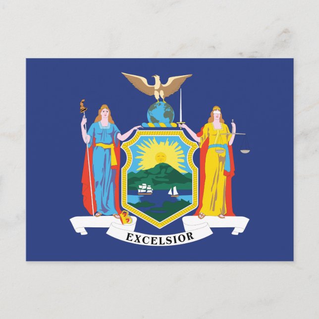 New York State Flag Empire State Liberty Justice Postkarte (Vorderseite)