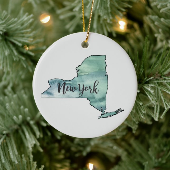 New York State Painting Illustration Keramik Ornament (Baum)