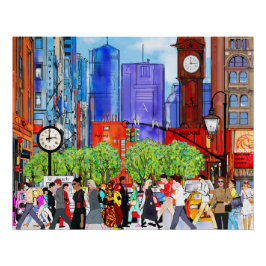 New York Street Scene Art People Crossing Street Poster
