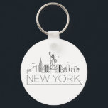 New York Stylized Skyline Schlüsselanhänger<br><div class="desc">Eine einzigartige Schlüsselkette,  die die wunderschöne Stadt/den Staat von New York repräsentiert. Dieser Schlüsselanhänger zeigt die einzigartige Skyline der Stadt mit ihrem Namen darunter.</div>