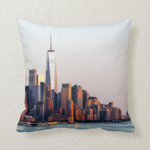 New York Sunset Skyline View of World Trade Center Kissen