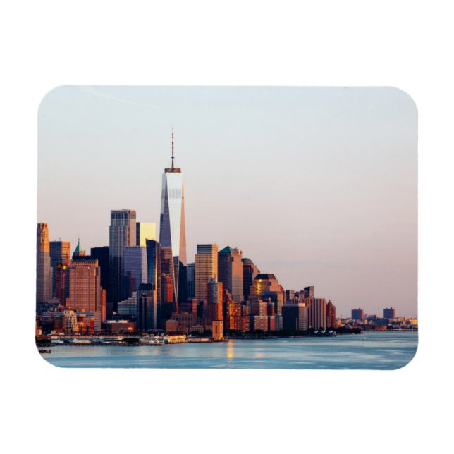 New York Sunset Skyline View of World Trade Center Magnet (Horizontal)