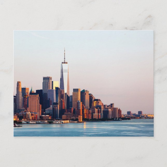 New York Sunset Skyline View of World Trade Center Postkarte (Vorderseite)